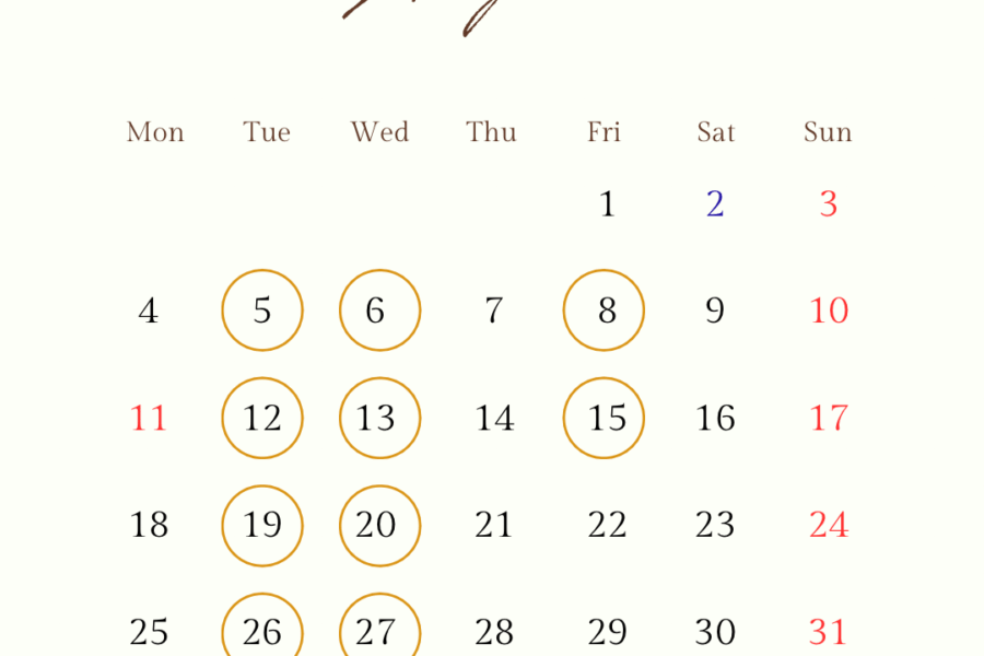 8月定休日のお知らせ